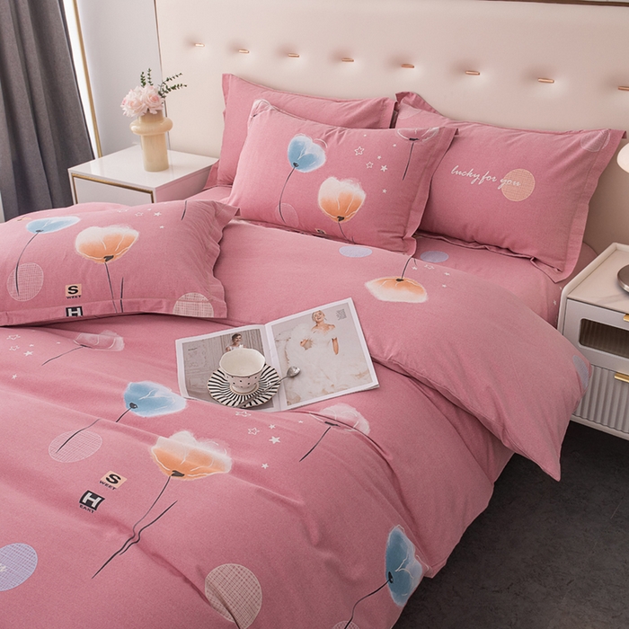 91家纺网 家纺一手货源 找家纺 喜四方 2024新款全棉磨毛全棉印花四件套 白月光-粉