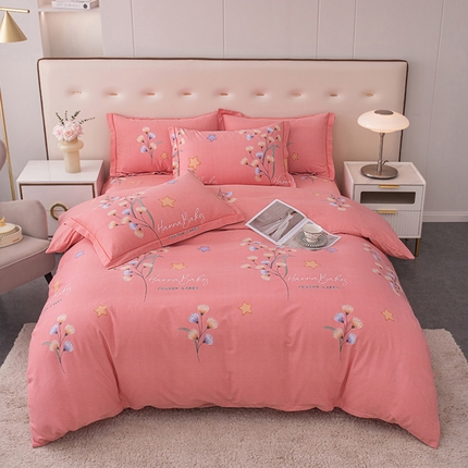 91家纺网 家纺一手货源 找家纺 喜四方 2024新款全棉磨毛全棉印花四件套 香榭花韵-粉