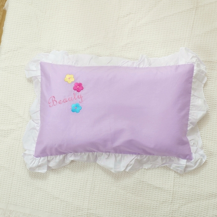 蒂优娜总新全棉13372儿童枕套卡通小刺绣幼儿园花边枕套纯棉荷叶边 小花朵 紫