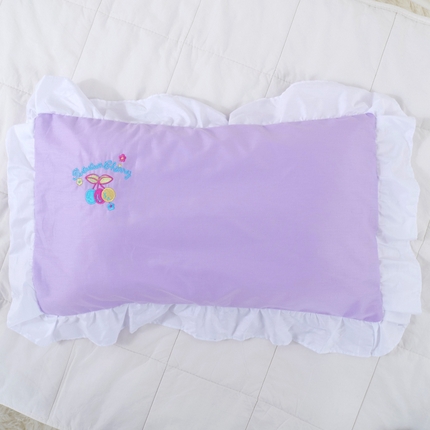 蒂优娜总新全棉13372儿童枕套卡通小刺绣幼儿园花边枕套纯棉荷叶边 小水果 紫