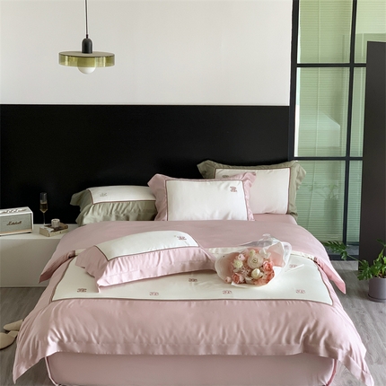 91家纺网 家纺一手货源 找家纺 馨蕊家居 2023新款80支兰精天丝四件套-赫拉 赫拉-初夏粉