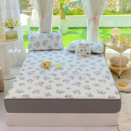 云家 2023新款3D冰豆豆凉席三件套床笠款席子凉席空调席软席 小蓝花