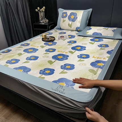 91家纺网 家纺一手货源 找家纺 慕尚家纺 2025新款简约数码印花冰藤席平铺+床笠款 小时光-床笠