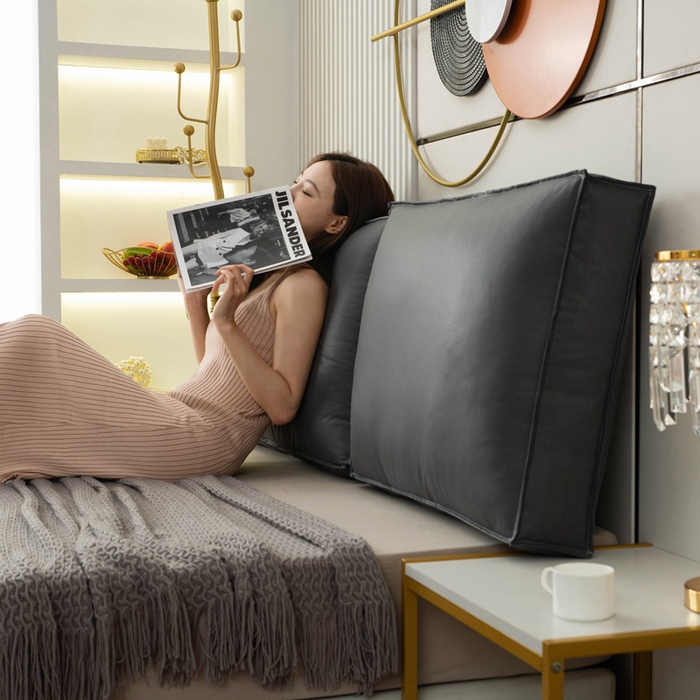 91家纺网 家纺一手货源 找家纺 美达人 2023新款大面包款科技布床头靠背 深灰