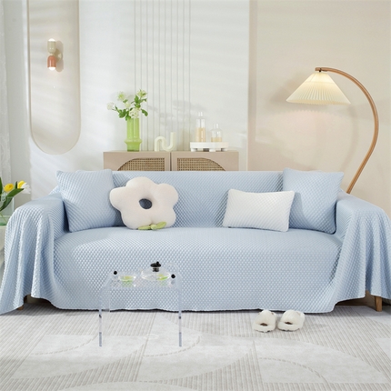 91家纺网 家纺一手货源 找家纺 共鸣沙发垫 2023新款凉豆豆沙发巾 蓝色