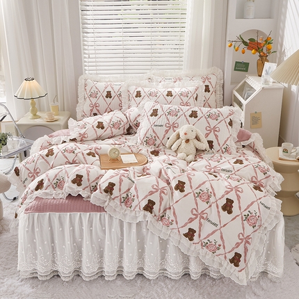 91家纺网 家纺一手货源 找家纺 （总）宜凡家纺 2023新款A类全棉夹棉床裙四件套