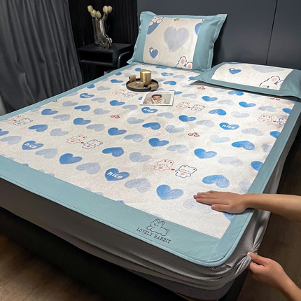 91家纺网 家纺一手货源 找家纺 慕尚家纺 2025新款简约数码印花冰藤席平铺+床笠款 小伙伴-床笠