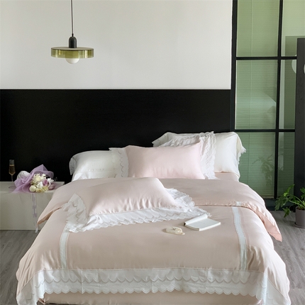 馨蕊家居 2023新款80支兰精天丝四件套-天丝卡曼丝 风格二 卡曼丝-初夏粉