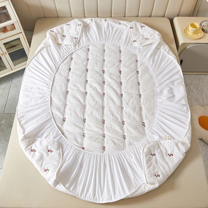 91家纺网 家纺一手货源 找家纺 （总）纤雅床笠 2024新款直播玫瑰刺绣A类舒柔棉大豆夹棉床笠