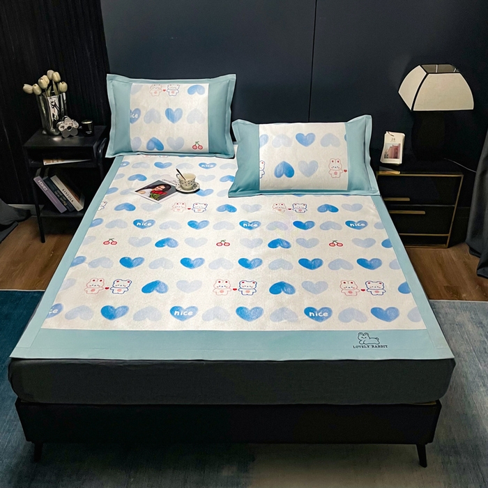 91家纺网 家纺一手货源 找家纺 （总）慕尚家纺 2025新款简约数码印花冰藤席平铺+床笠款