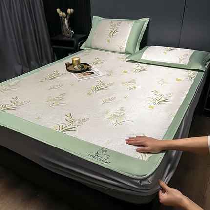 慕尚家纺 2025新款简约数码印花冰藤席平铺+床笠款 穗月-床笠