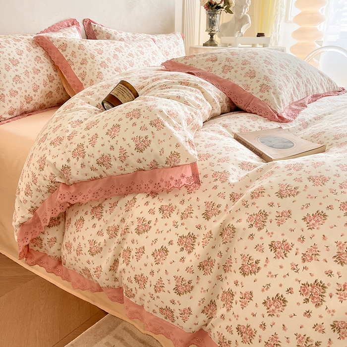 91家纺网 家纺一手货源 找家纺 蓝邻家纺2023新款复古小清晰花边四件套系列第二批 月光集