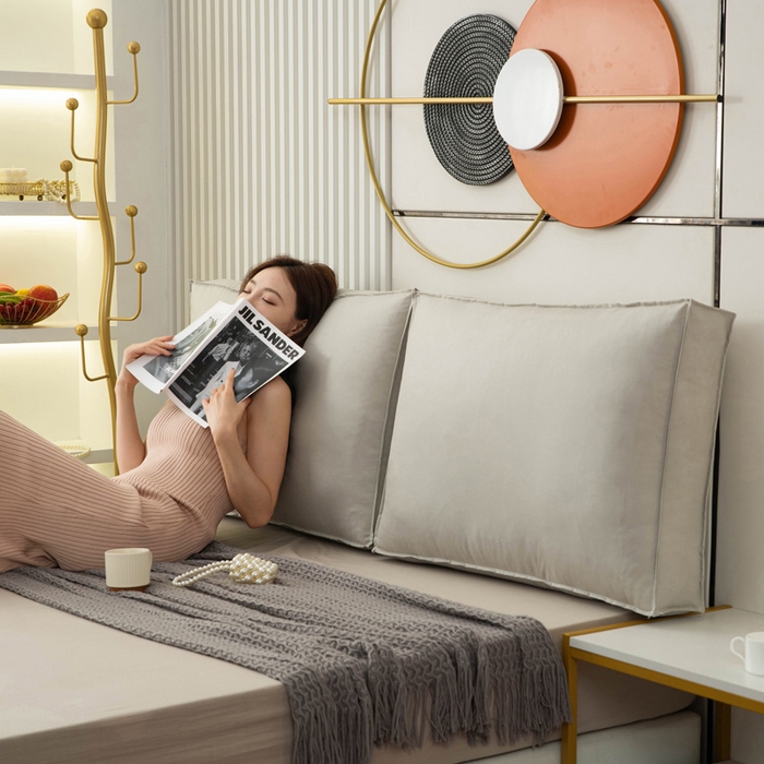 91家纺网 家纺一手货源 找家纺 美达人 2023新款大面包款科技布床头靠背 梵高灰