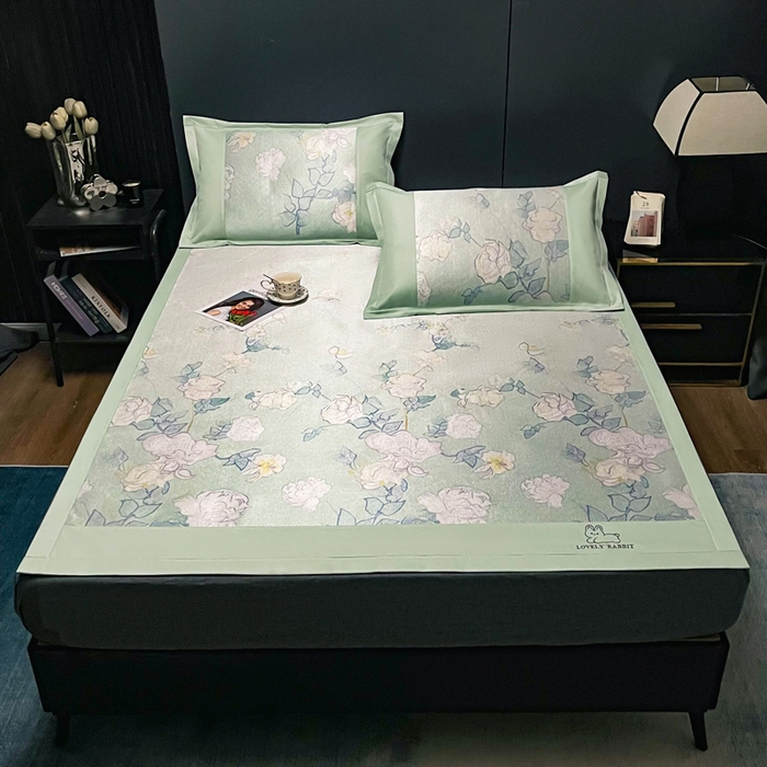 91家纺网 家纺一手货源 找家纺 慕尚家纺 2025新款简约数码印花冰藤席平铺+床笠款 流光岁月-平铺