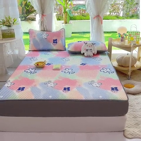 91家纺网 家纺一手货源 找家纺 云家 2023新款3D冰豆豆凉席三件套床笠款席子凉席空调席软席 炫彩