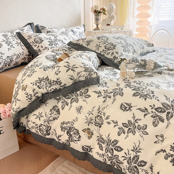 91家纺网 家纺一手货源 找家纺 （总）蓝邻家纺2023新款复古小清晰花边四件套系列第二批