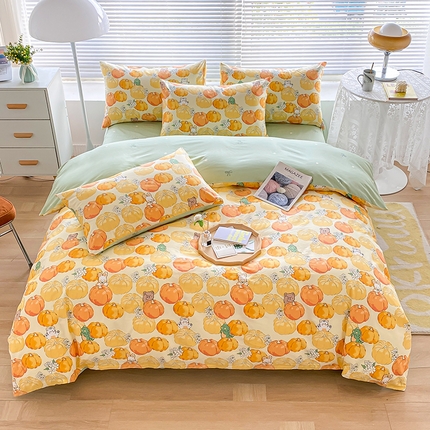 91家纺网 家纺一手货源 找家纺 宇彬家纺 2024新款13372全棉印花四件套和单被套 南瓜乐园