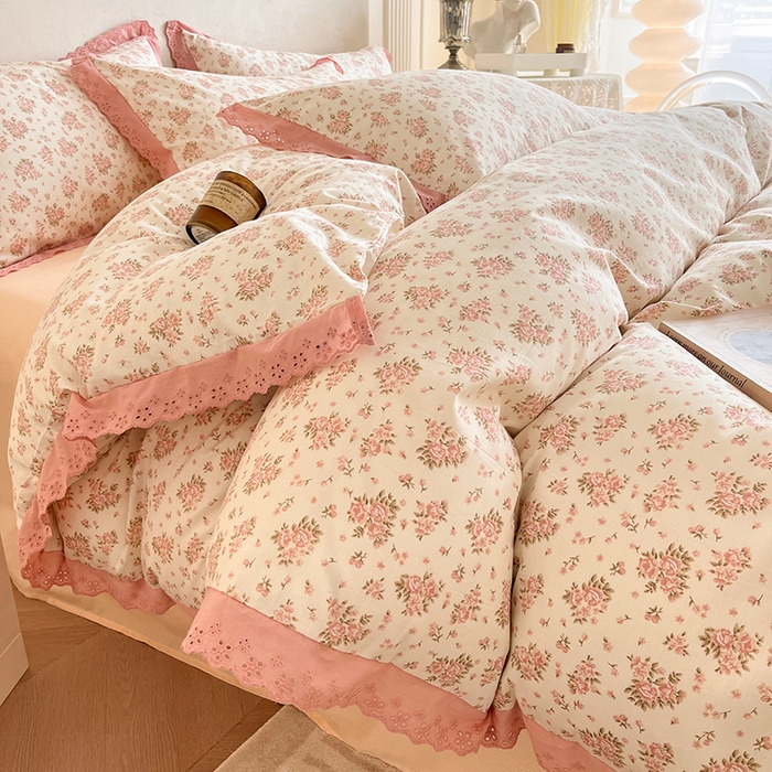 91家纺网 家纺一手货源 找家纺 蓝邻家纺2023新款复古小清晰花边四件套系列第二批 月光集