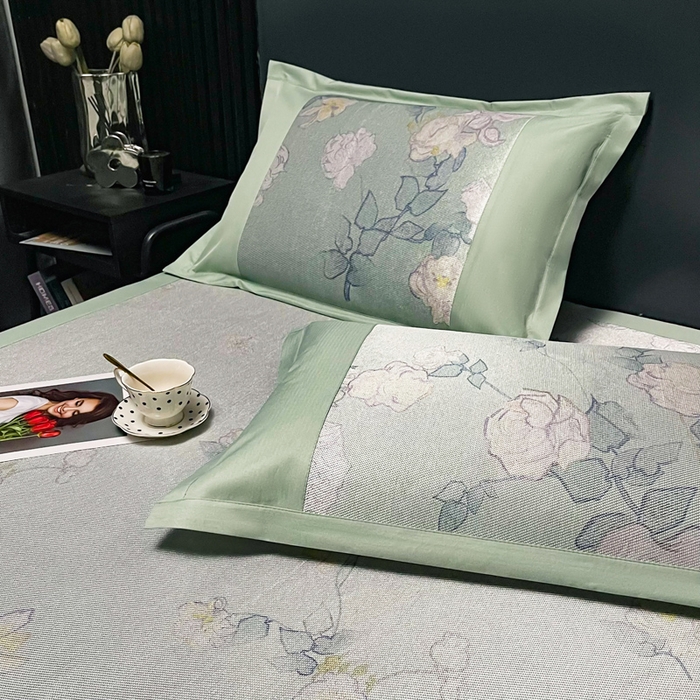 91家纺网 家纺一手货源 找家纺 慕尚家纺 2025新款简约数码印花冰藤席平铺+床笠款 流光岁月-平铺