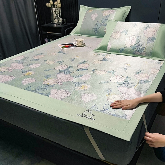 91家纺网 家纺一手货源 找家纺 慕尚家纺 2025新款简约数码印花冰藤席平铺+床笠款 流光岁月-平铺