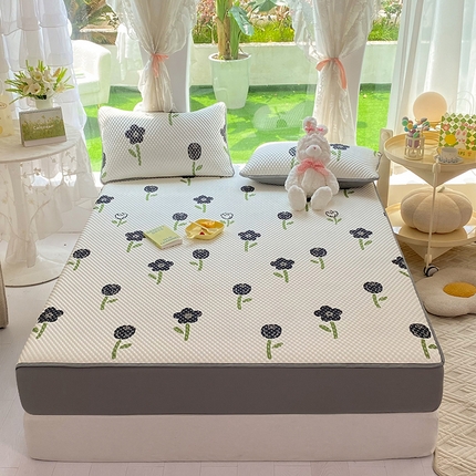 云家 2023新款3D冰豆豆凉席三件套床笠款席子凉席空调席软席 小黑花