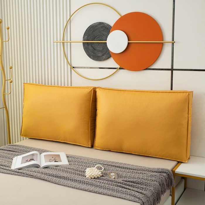 91家纺网 家纺一手货源 找家纺 美达人 2023新款大面包款科技布床头靠背 亮橙色