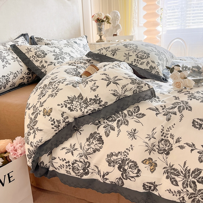 91家纺网 家纺一手货源 找家纺 （总）蓝邻家纺2023新款复古小清晰花边四件套系列第二批