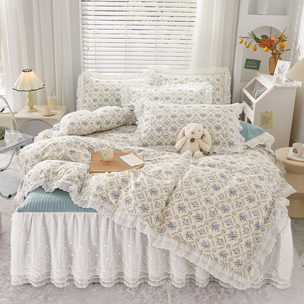 91家纺网 家纺一手货源 找家纺 （总）宜凡家纺 2023新款A类全棉夹棉床裙四件套