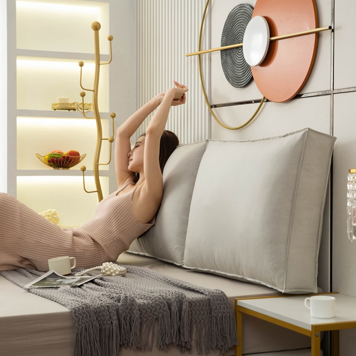 91家纺网 家纺一手货源 找家纺 美达人 2023新款大面包款科技布床头靠背 梵高灰