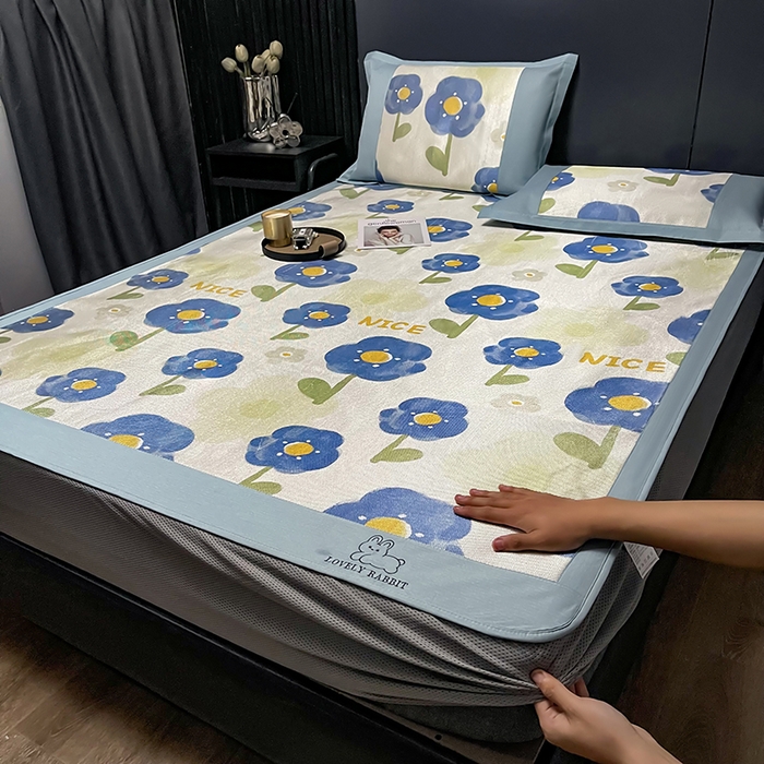 91家纺网 家纺一手货源 找家纺 慕尚家纺 2025新款简约数码印花冰藤席平铺+床笠款 小时光-床笠