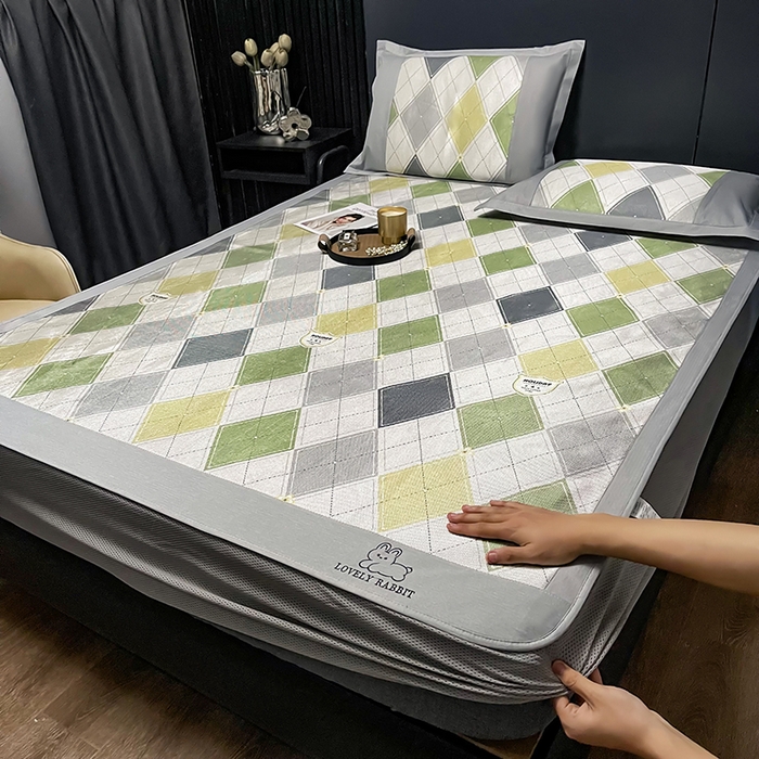 91家纺网 家纺一手货源 找家纺 慕尚家纺 2025新款简约数码印花冰藤席平铺+床笠款 流年-床笠