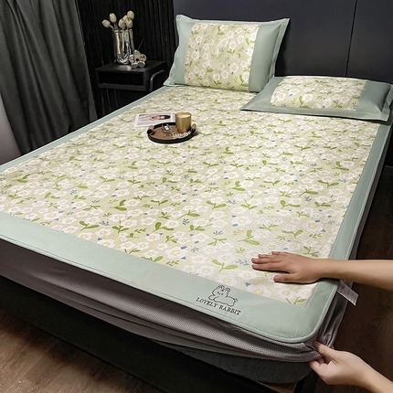 91家纺网 家纺一手货源 找家纺 慕尚家纺 2025新款简约数码印花冰藤席平铺+床笠款 小碎花-床笠