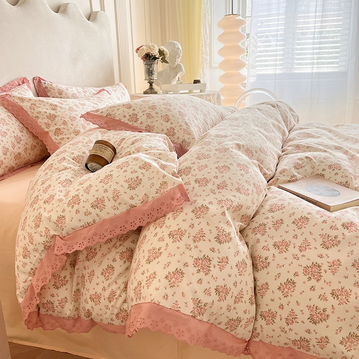 91家纺网 家纺一手货源 找家纺 蓝邻家纺2023新款复古小清晰花边四件套系列第二批 月光集