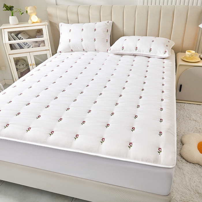 91家纺网 家纺一手货源 找家纺 （总）纤雅床笠 2024新款直播玫瑰刺绣A类舒柔棉大豆夹棉床笠