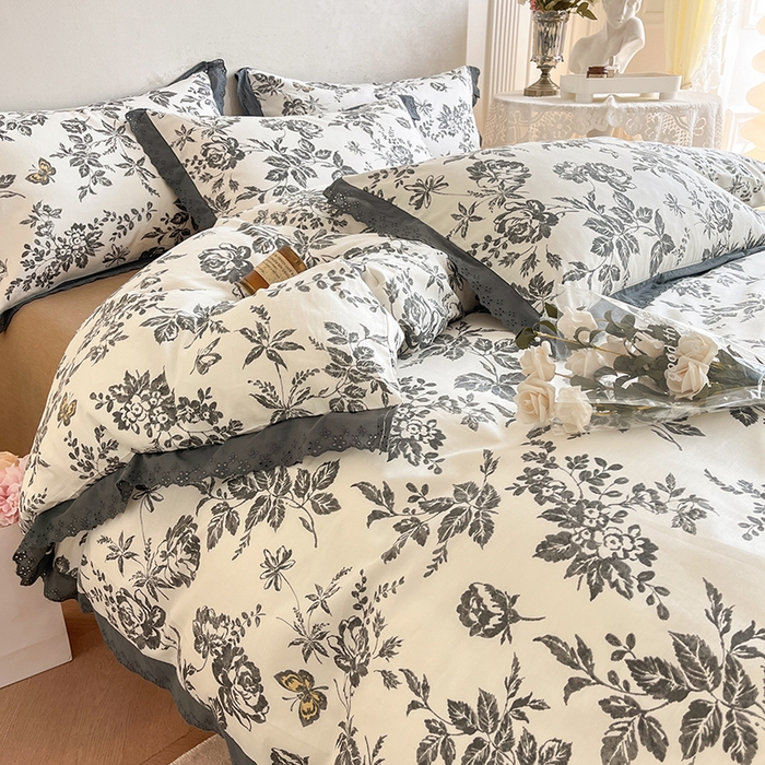 91家纺网 家纺一手货源 找家纺 （总）蓝邻家纺2023新款复古小清晰花边四件套系列第二批