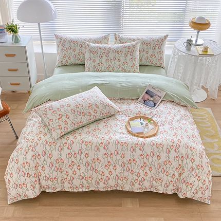 91家纺网 家纺一手货源 找家纺 宇彬家纺 2024新款13372全棉印花四件套和单被套 南茜花园