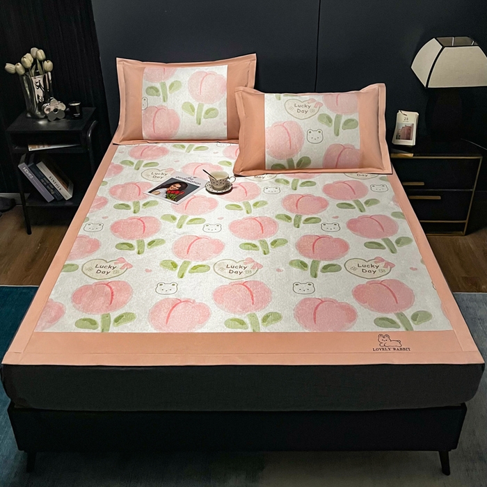 91家纺网 家纺一手货源 找家纺 慕尚家纺 2025新款简约数码印花冰藤席平铺+床笠款 花骨朵-平铺