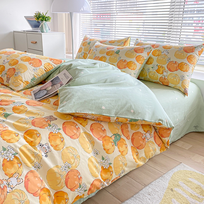 91家纺网 家纺一手货源 找家纺 宇彬家纺 2024新款13372全棉印花四件套和单被套 南瓜乐园