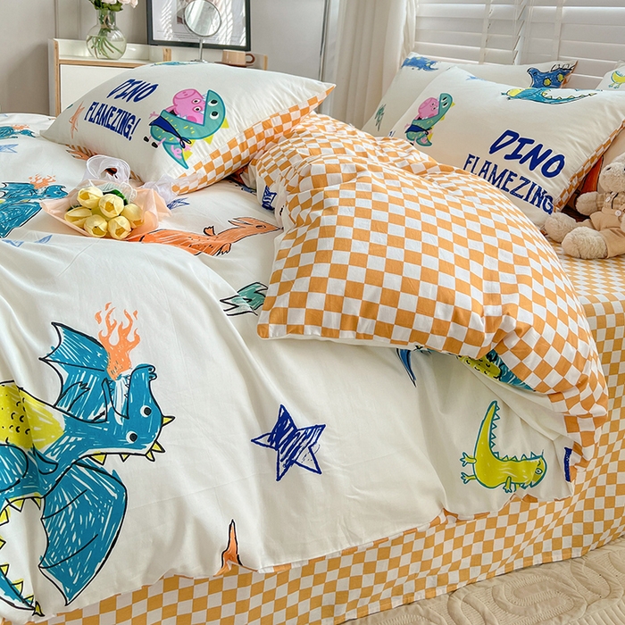 91家纺网 家纺一手货源 找家纺 梦家居2023新款小猪佩奇系列全棉四件套 恐龙乔治