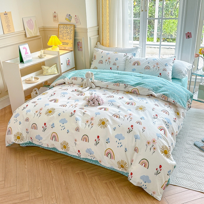 91家纺网 家纺一手货源 找家纺 清雅福 2023新款春夏13372小清新系列床上四件套 彩虹漾