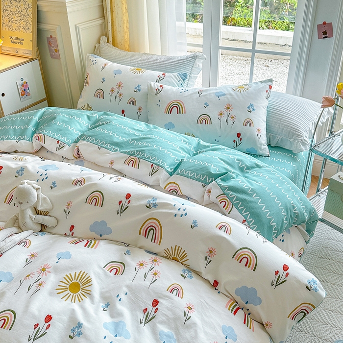 91家纺网 家纺一手货源 找家纺 清雅福 2023新款春夏13372小清新系列床上四件套 彩虹漾