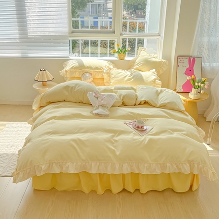 91家纺网 家纺一手货源 找家纺 （总）韩都家居 2023新款公主风花边双拼四件套