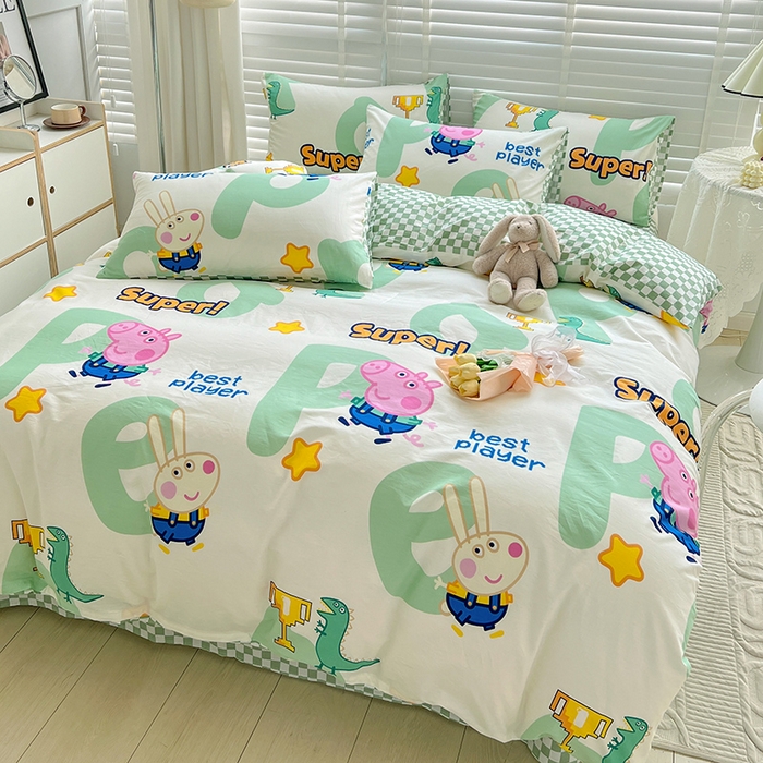 91家纺网 家纺一手货源 找家纺 梦家居2023新款小猪佩奇系列全棉单被套 奇瑞