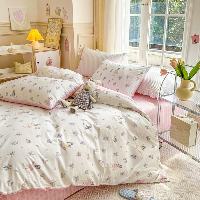 91家纺网 家纺一手货源 找家纺 清雅福 2023新款春夏13372小清新系列床上四件套 后花园