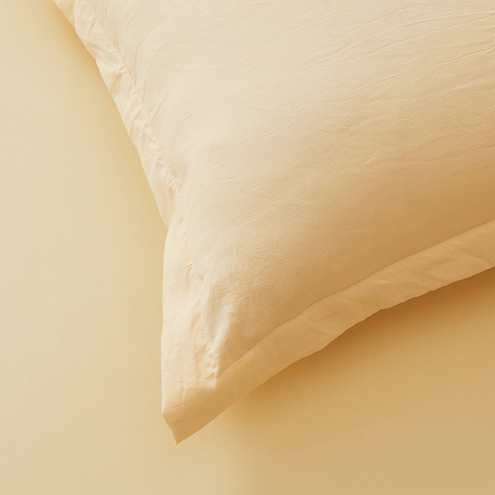 91家纺网 家纺一手货源 找家纺 梦舒羽 2025新款水洗棉麻单人宿舍亲肤枕套 鹅黄色