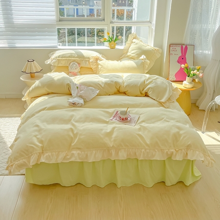 韩都家居 2023新款公主风花边双拼四件套 奶油青绿