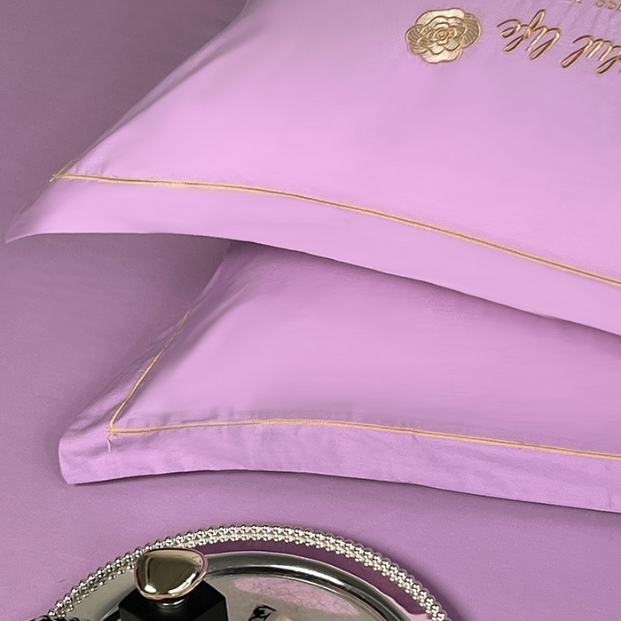 91家纺网 家纺一手货源 找家纺 盛馨2023新款轻奢高支高密长绒棉全棉床单床笠刺绣四件套 BF-紫
