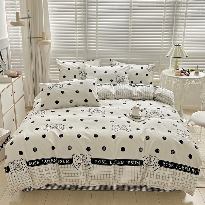 91家纺网 家纺一手货源 找家纺 梦家居 2023春季新品小清新系列3-全棉单被套 波点玫瑰