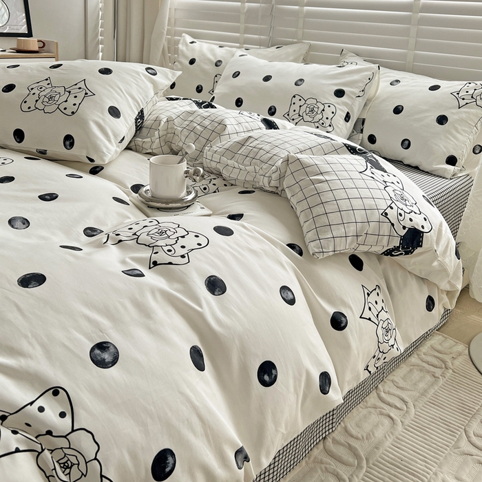 91家纺网 家纺一手货源 找家纺 梦家居 2023春季新品小清新系列3-全棉单被套 波点玫瑰