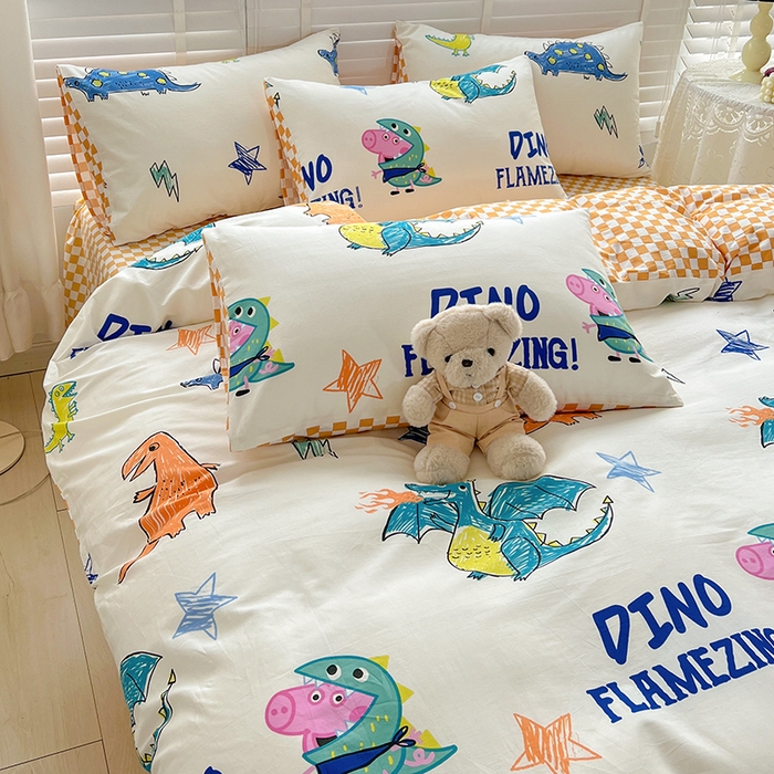 91家纺网 家纺一手货源 找家纺 梦家居2023新款小猪佩奇系列全棉单被套 恐龙乔治